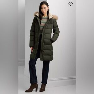 Lauren Ralph Lauren women's faux fur hooded puffer jacket.litchfield Loden green